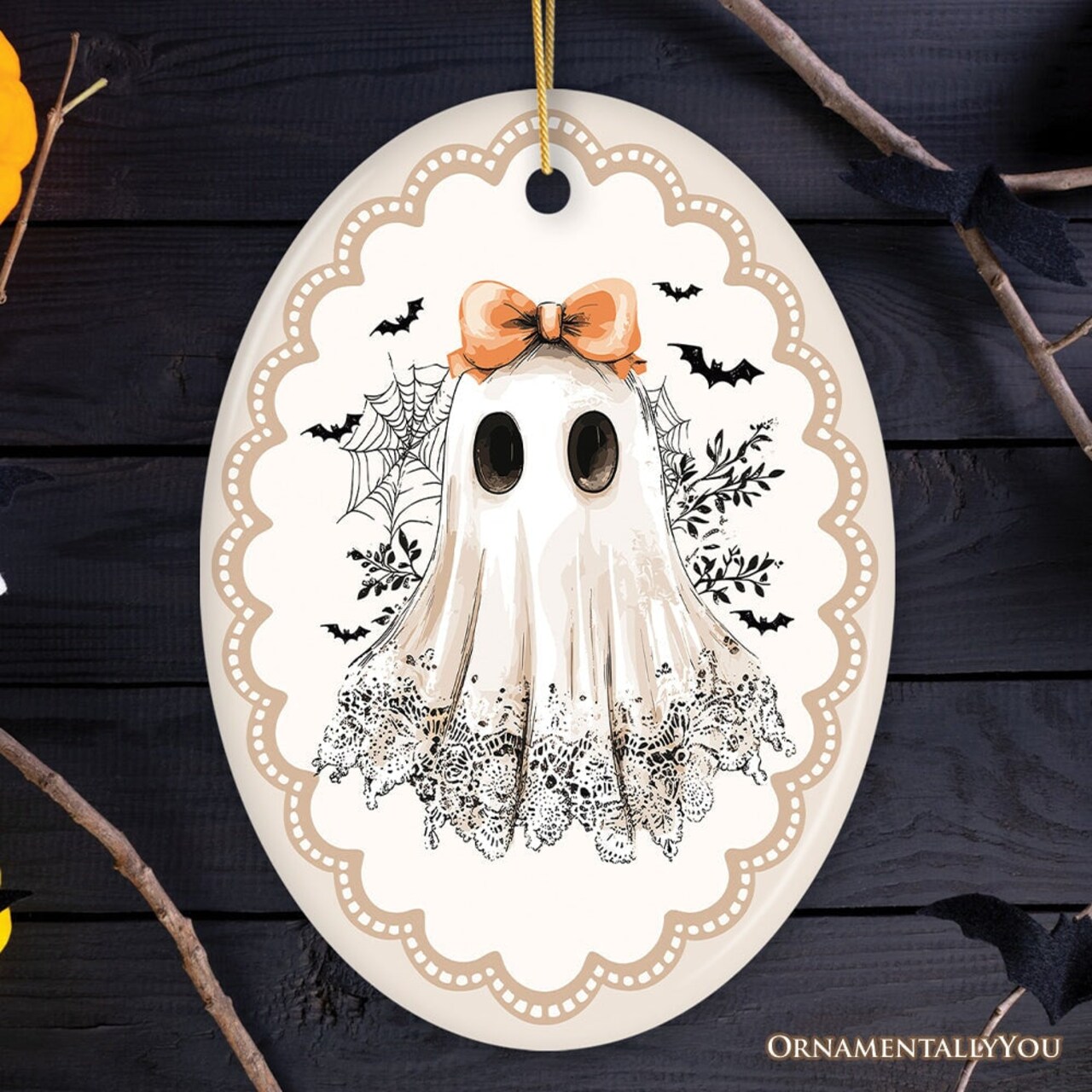 Coquette Ghost Ornament, Cute Halloween Gift and Decor for Girly Ghouls